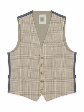 Eleventy Platinum Mens Vest Beige Plaid Glen Check Cotton Italy Size IT 50/US 40